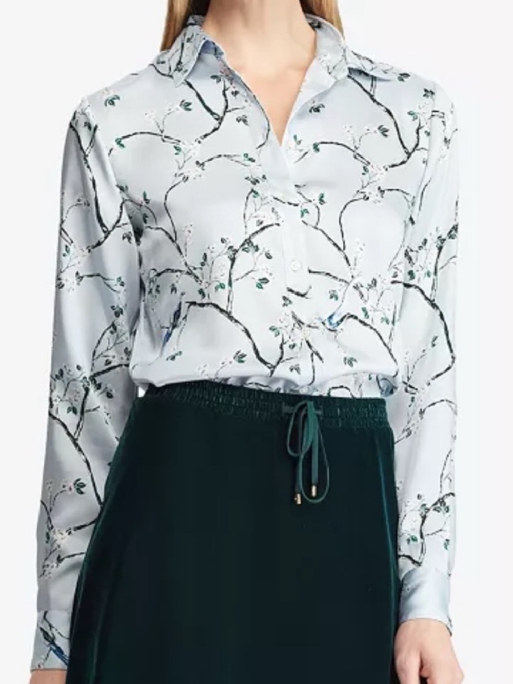 Lauren Ralph Lauren Womens Jamelko Blue Long Sleeve Floral Blouse Top preppy
